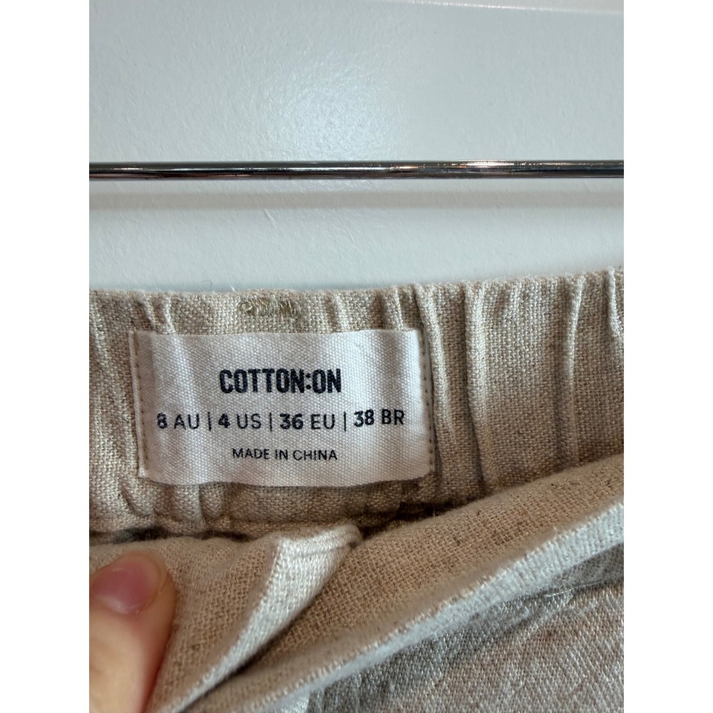 Cotton On Womens Wide Leg Linen Blend Pleated Pants Oatmeal Beige Size 4 trouser - Picture 7 of 9